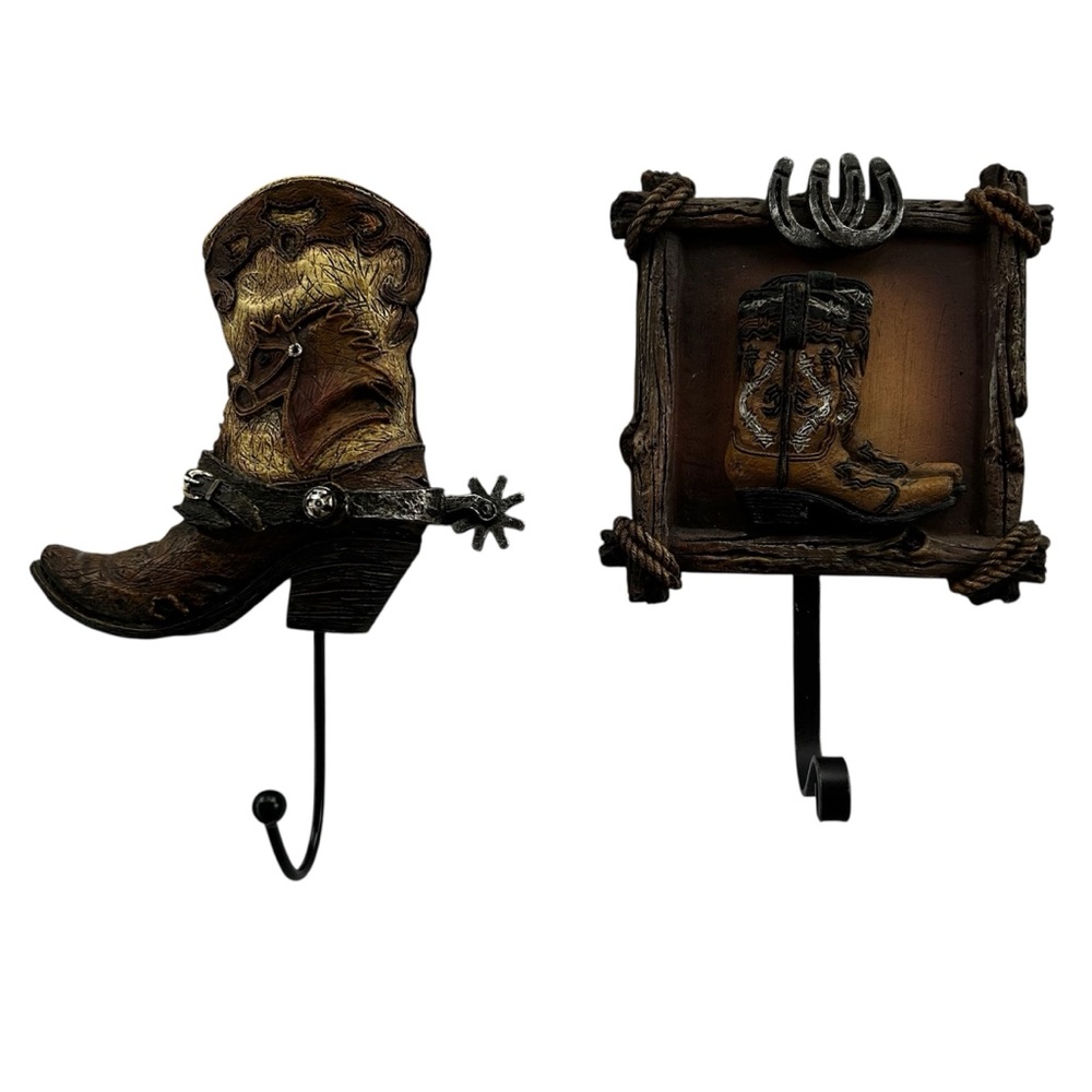 Two Cowboy Boots Hooks Western Horse Country Horseshoe